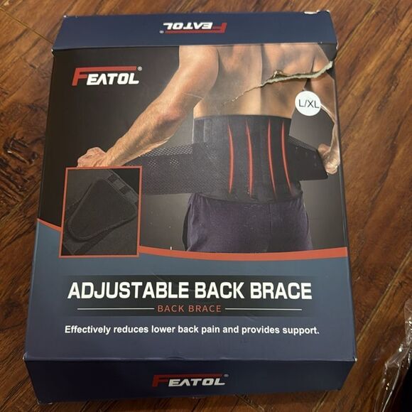 NWT Adjustable Back Brace Support Belt Lumbar Support Back Black Large / XL - Picture 2 of 11